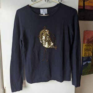 An Antoni & Alison label Navy Blue Beaded Bird Sweater Chick Size Medium